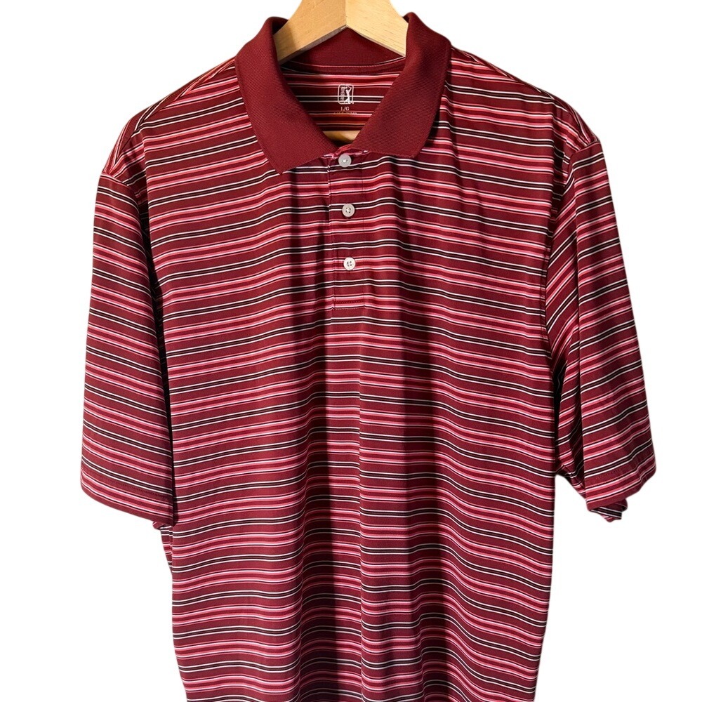 PGA Tour Men's Polo Shirt - Burgundy with Stripes